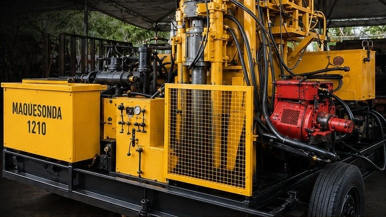 Sonda rotativa amarela do acervo Torres Geotecnia